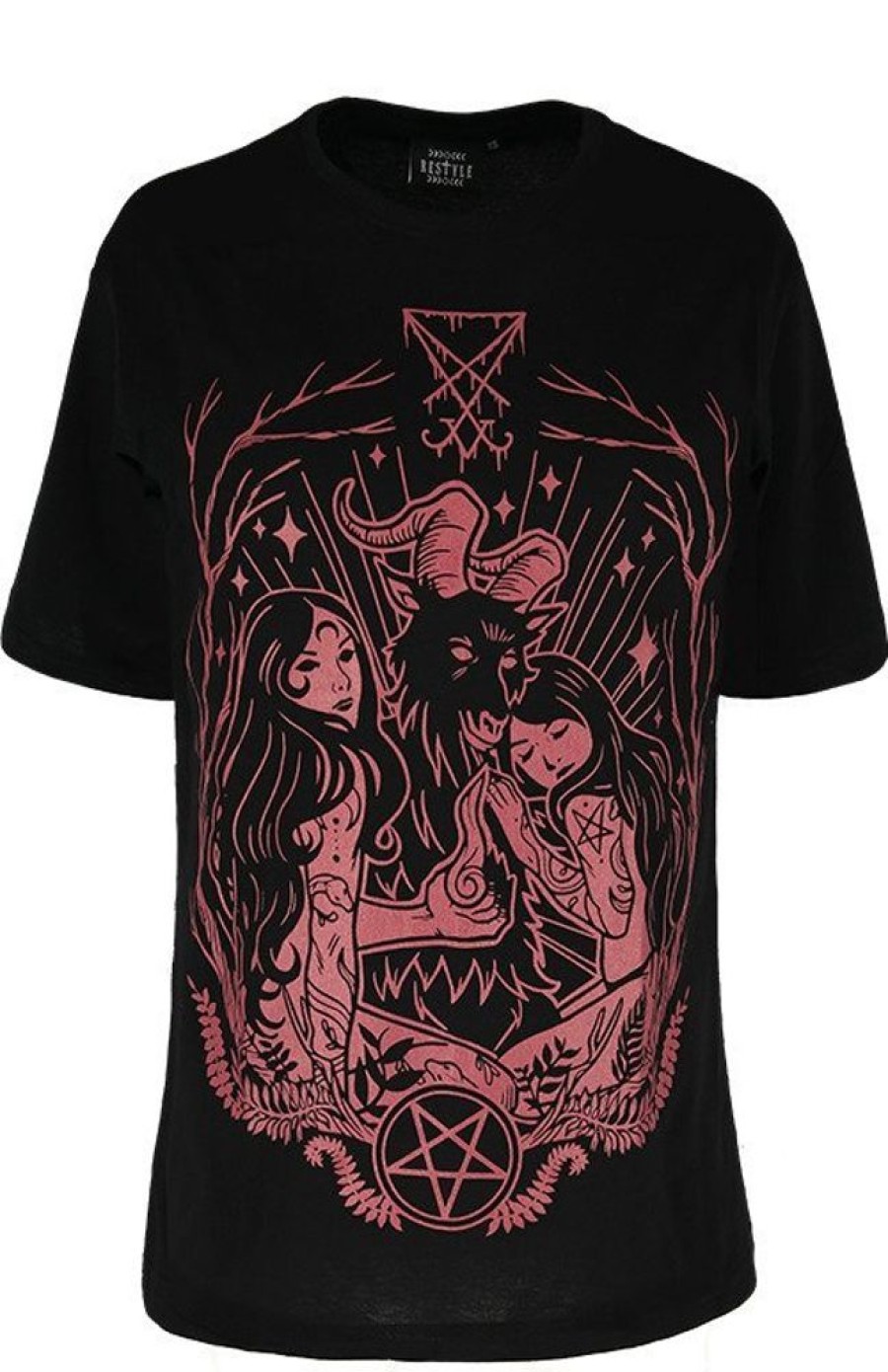 Clothes Restyle | Black Oversized T-Shirt Lucifer Burgundy