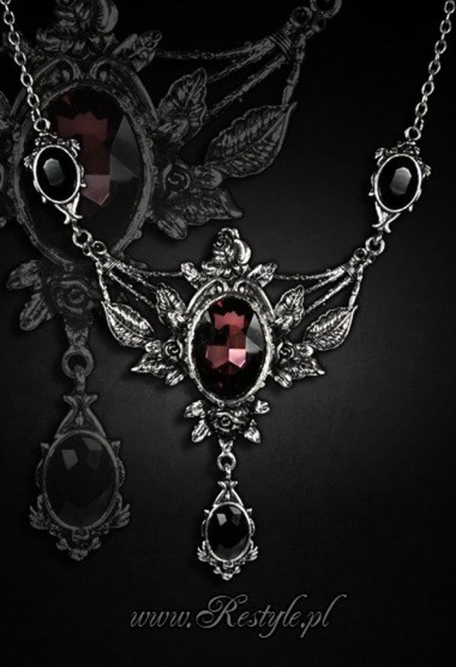 Jewellery Restyle | Evening Necklace Roses And Burgundy Stone "Wild Roses"