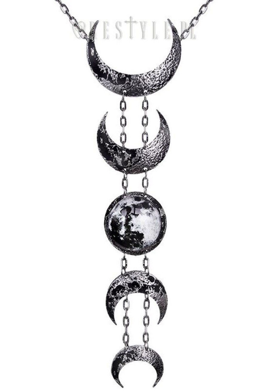 Jewellery Restyle | Crescent Long Pendant, Occult Jewellery, Luna "Lunar Silver Necklace"