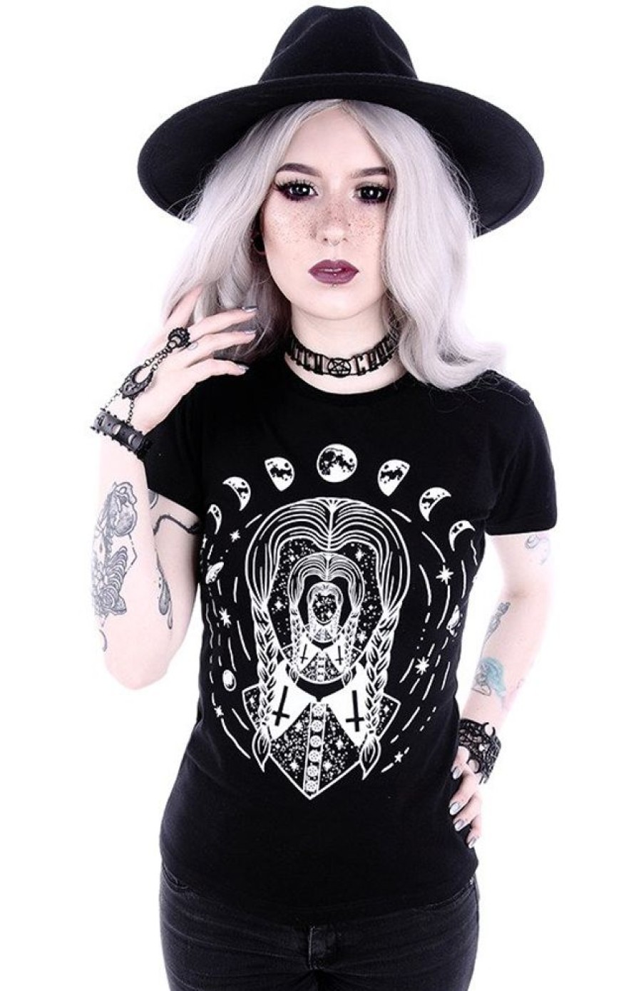 Clothes Restyle | Gothic Blouse With Wednesday Addams T-Shirt "Trippin Wednesday"