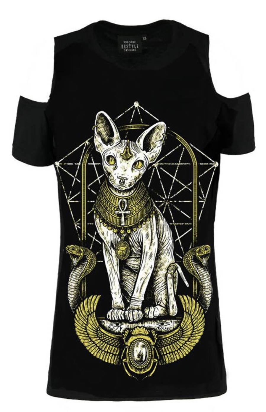 Clothes Restyle | Sphinx Cat Cold Shoulder Tshirt