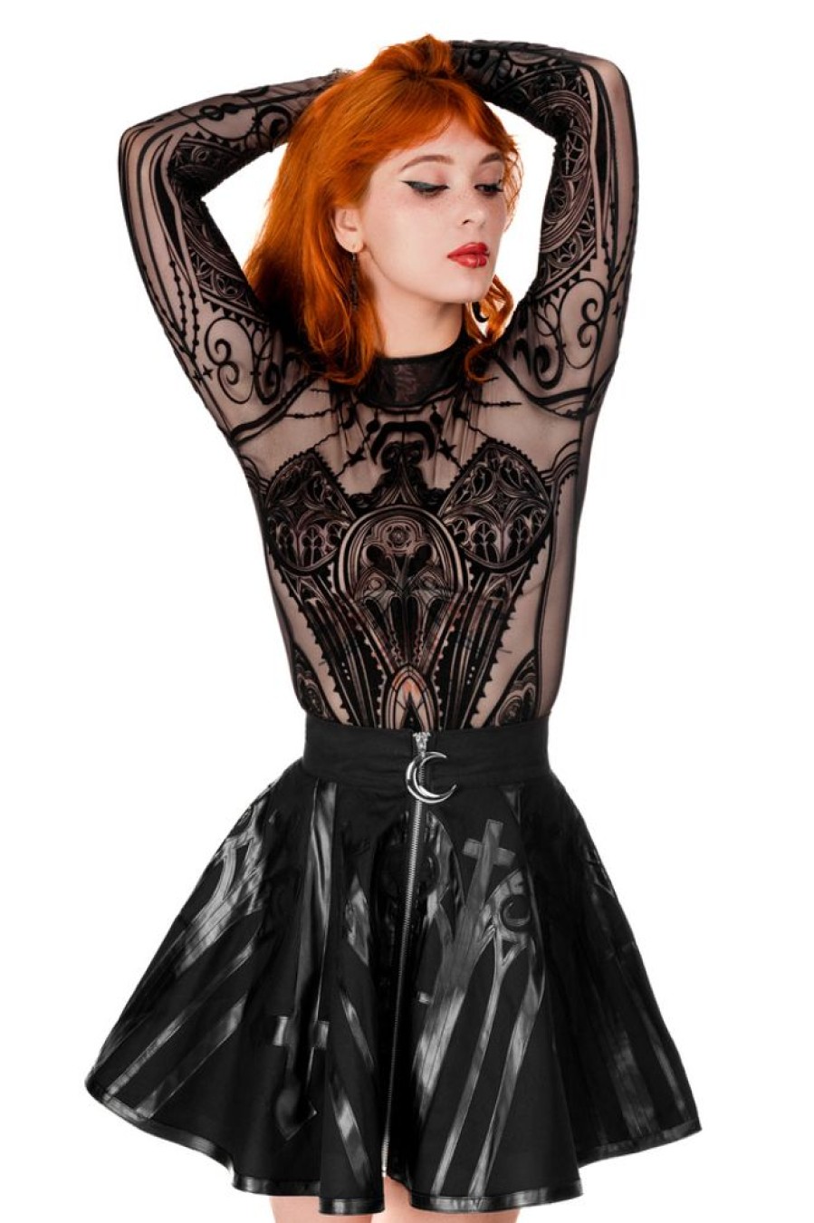 Clothes Restyle | Black Gothic Mesh Bodysuit Cathedral Corset