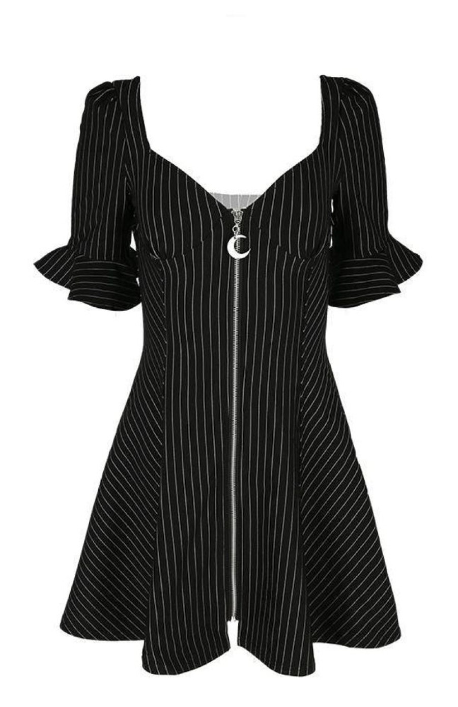 Clothes Restyle | Pinstripe Sweetheart Dress With A Moon Charm