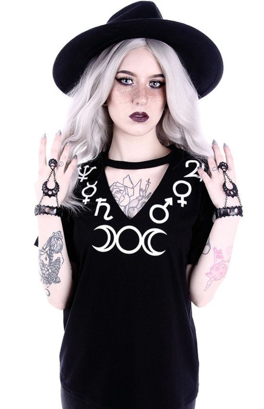 Clothes Restyle | V-Neck With Choker Gothic Blouse With Moon "Symbols"