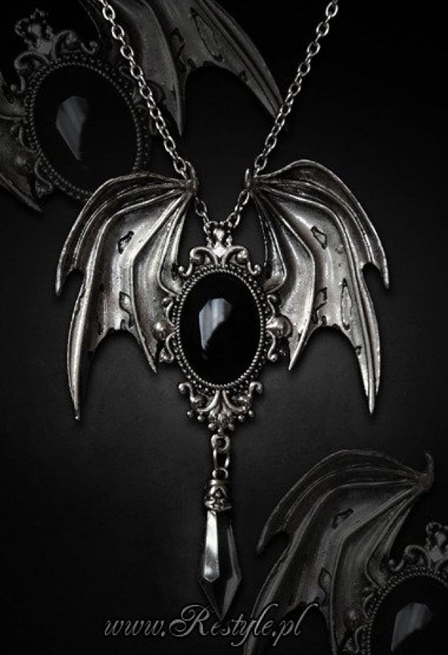 Jewellery Restyle | Pendant And Brooch In One Bat Necklace "Della Morte - Black"