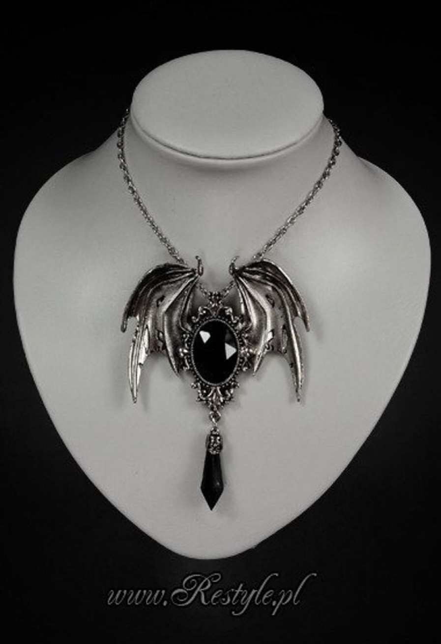 Jewellery Restyle | Pendant And Brooch In One Bat Necklace "Della Morte - Black"