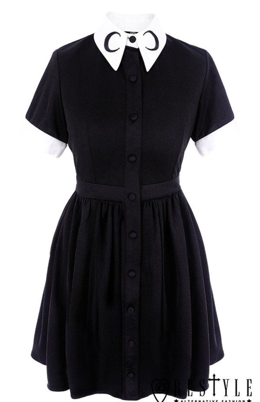 Clothes Restyle | White Collar With Moon Symbol, Circle, Gothic Dress "Moon Dress"