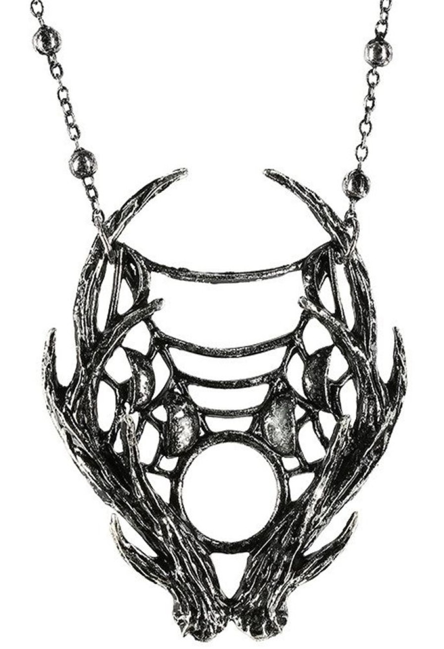 Jewellery Restyle | Gothic 3D Moon Antler With Moon Phases Silver Pendant