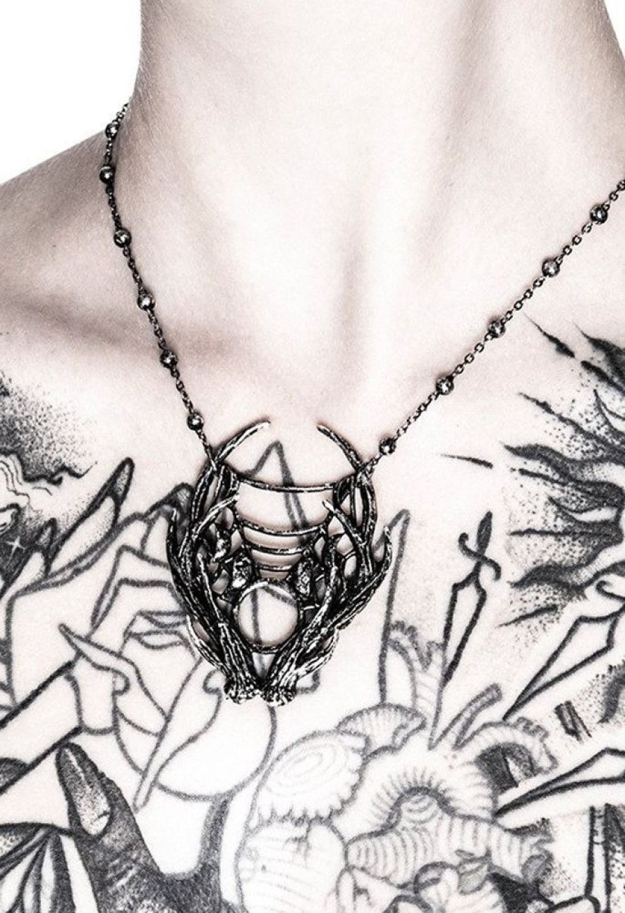 Jewellery Restyle | Gothic 3D Moon Antler With Moon Phases Silver Pendant