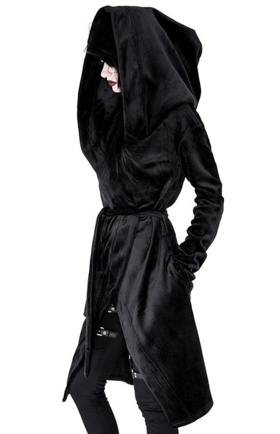 Clothes Restyle | Velvet Reaper Hoodie, Black Gothic Hoodie With Big Hood