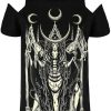 Clothes Restyle | Black Gothic T-Shirt Goddess Hecate Cold Shoulder
