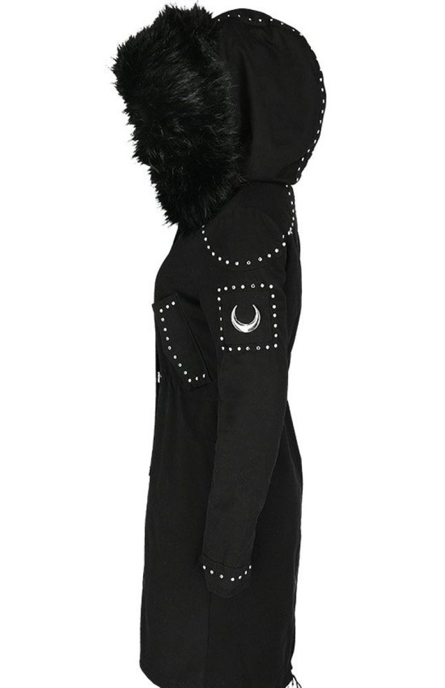 Clothes Restyle | Moon Parka Black Gothic Winter Coat With Oversized Fur Hood