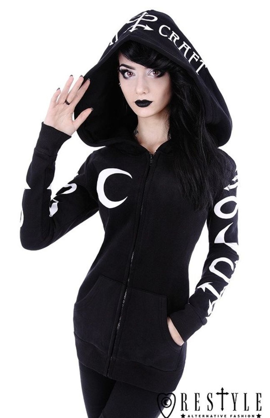 Clothes Restyle | Black Occult Blouse With Pockets, Oversized Hood, Witchcraft "Symbol Hoodie"