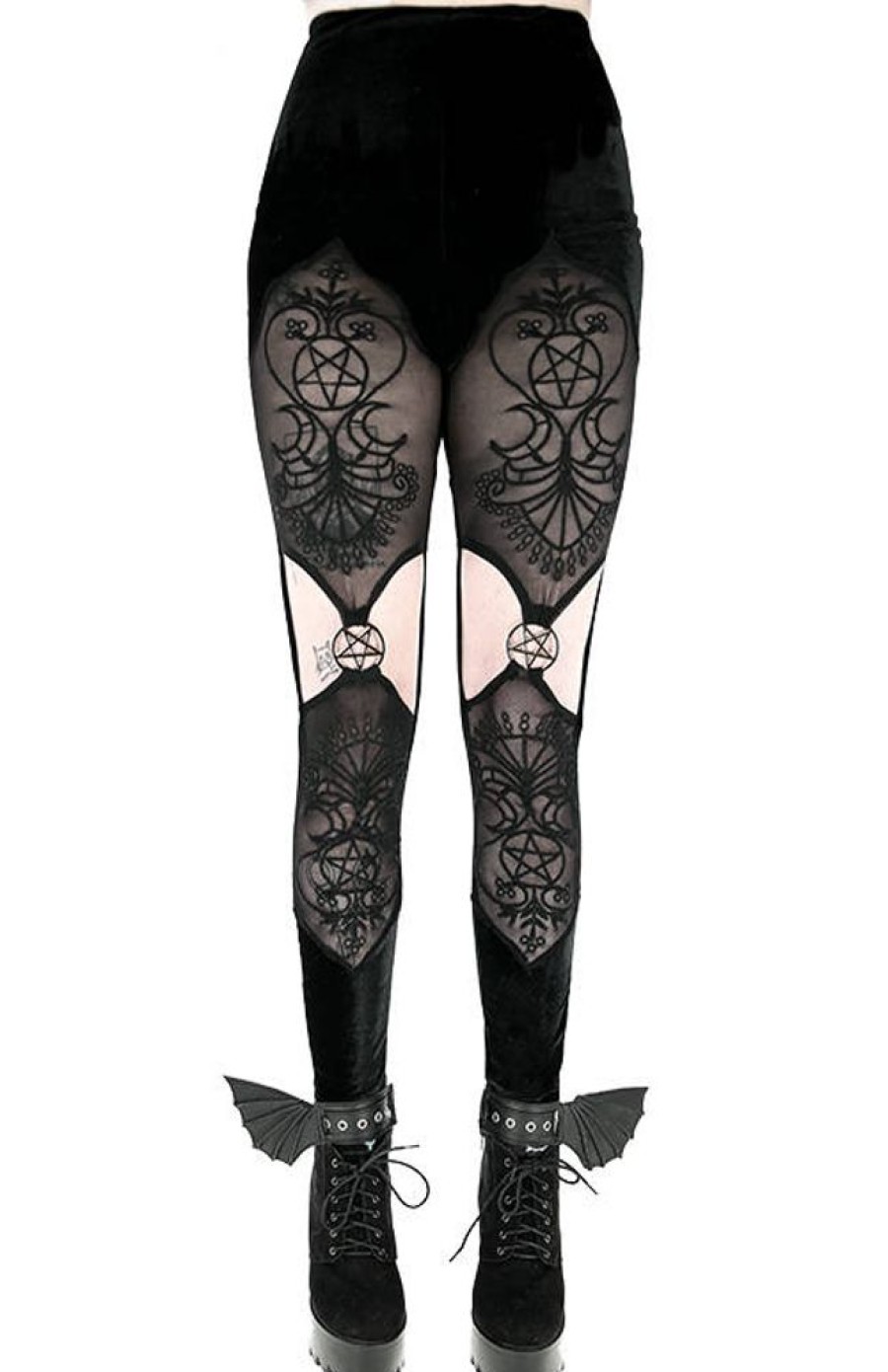 Clothes Restyle | Velvet Vesper Embroidered Leggings With Pentagrams