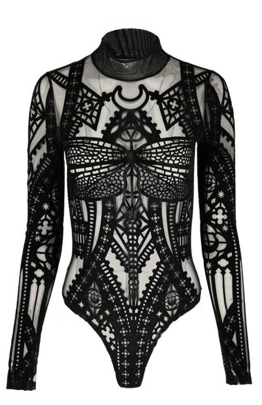 Clothes Restyle | Cathedral Dragonfly Mesh & Velvet Bodysuit
