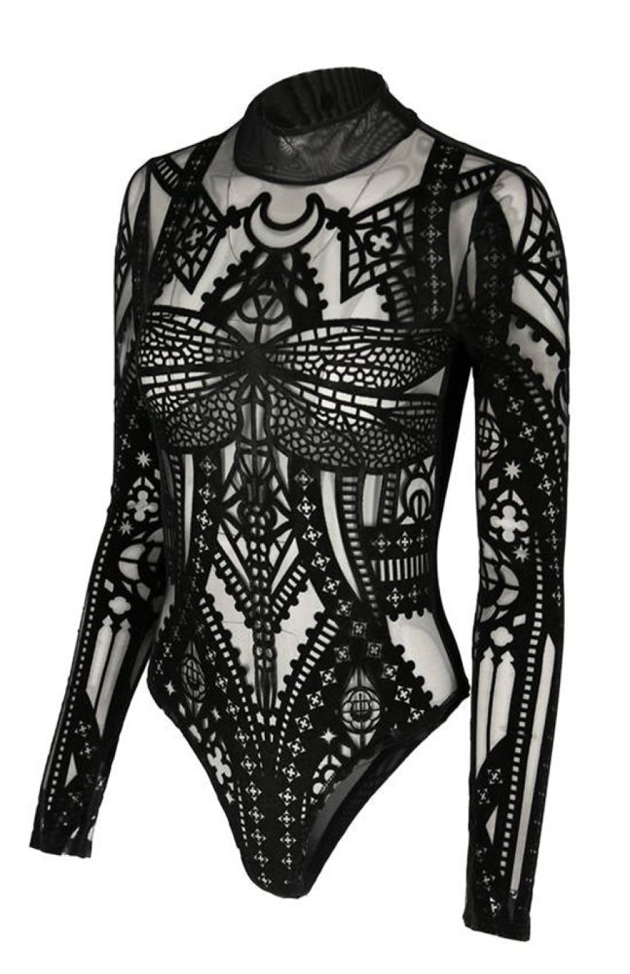 Clothes Restyle | Cathedral Dragonfly Mesh & Velvet Bodysuit