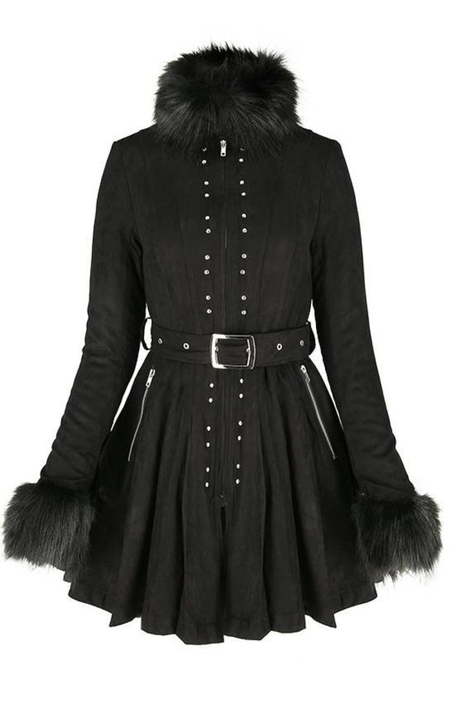 Clothes Restyle | Pleated Coat With A Belt And Faux Fur Collar And Cuffs