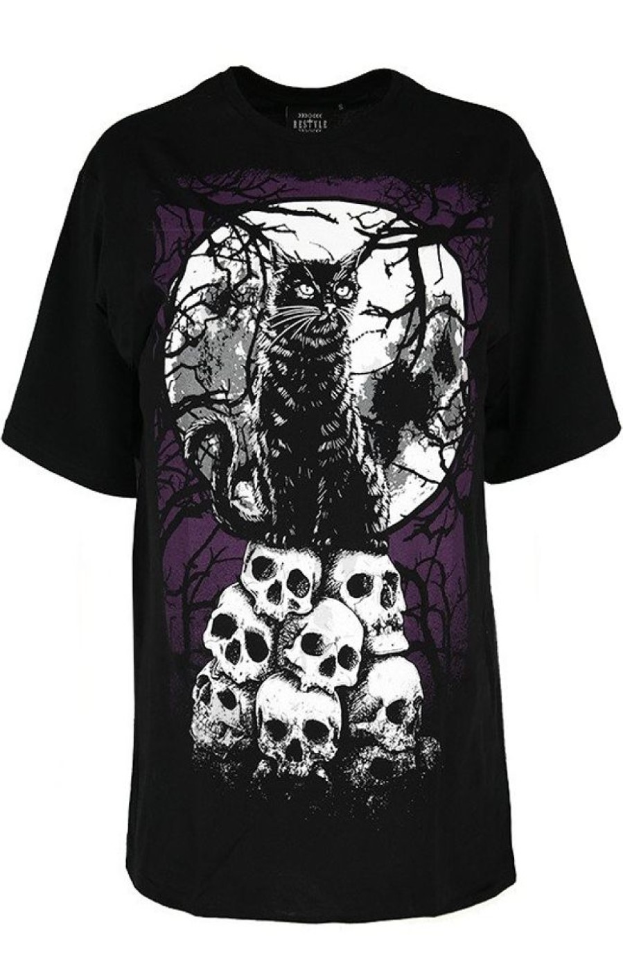 Clothes Restyle | Black Women`S T-Shirt With Magic Cat Morbid Cat