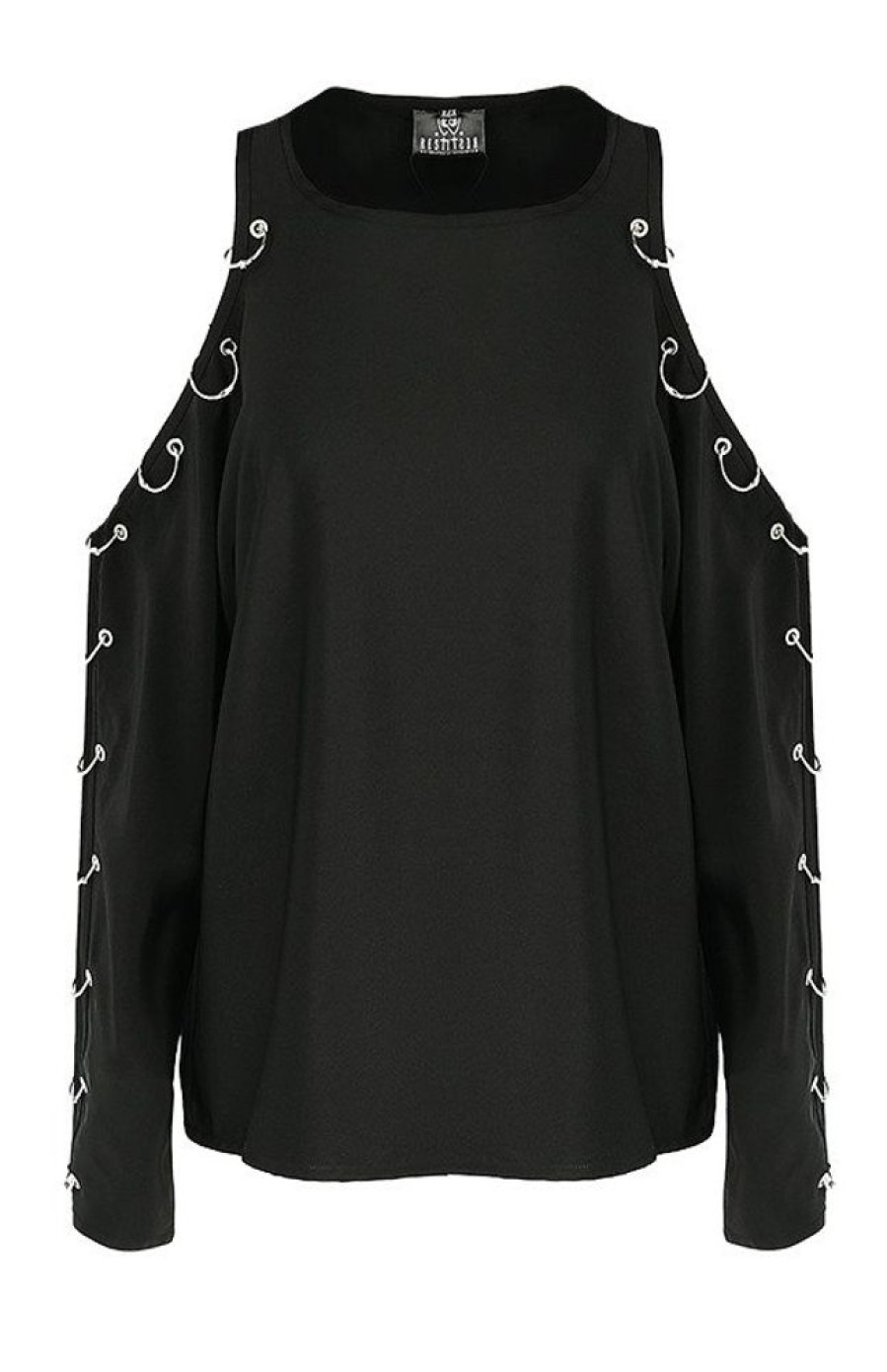 Clothes Restyle | Cold Shoulder Pierced Blouse Oversized Shirt, Gothic