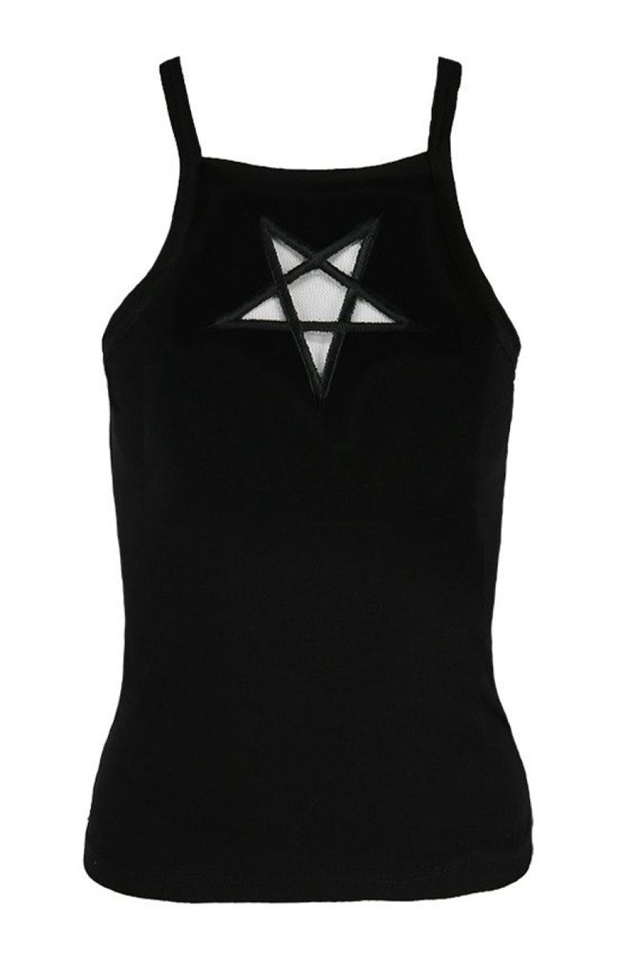 Clothes Restyle | Black Women`S Top Mesh Pentagram